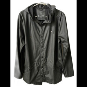 Rains Waterproof Rain Jacket Black Unisex Hood Cap Brim Pockets Lightweight XS